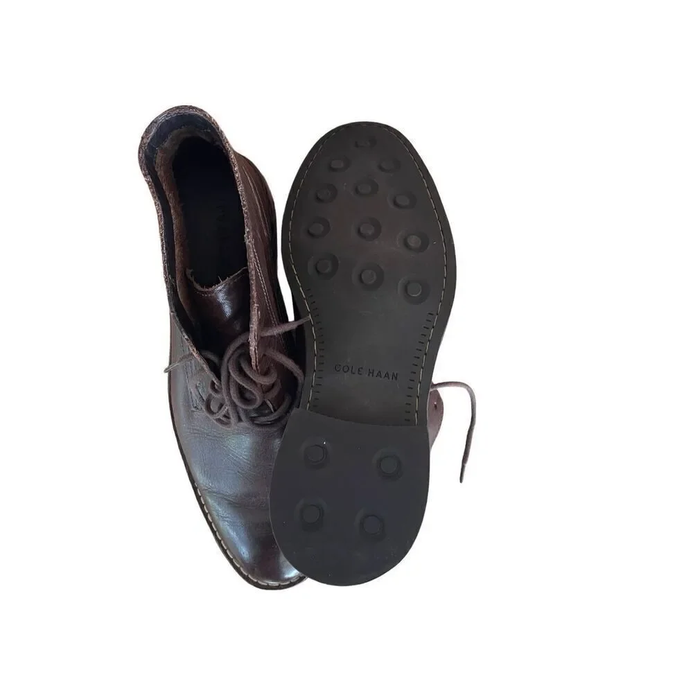 Cole Haan Mens Brown Leather Lace Up Almond Toe Chukka Boots Size 10